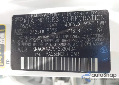 2015 Kia Optima Lx from USA, damaged, VIN KNAGM4A79F5530434